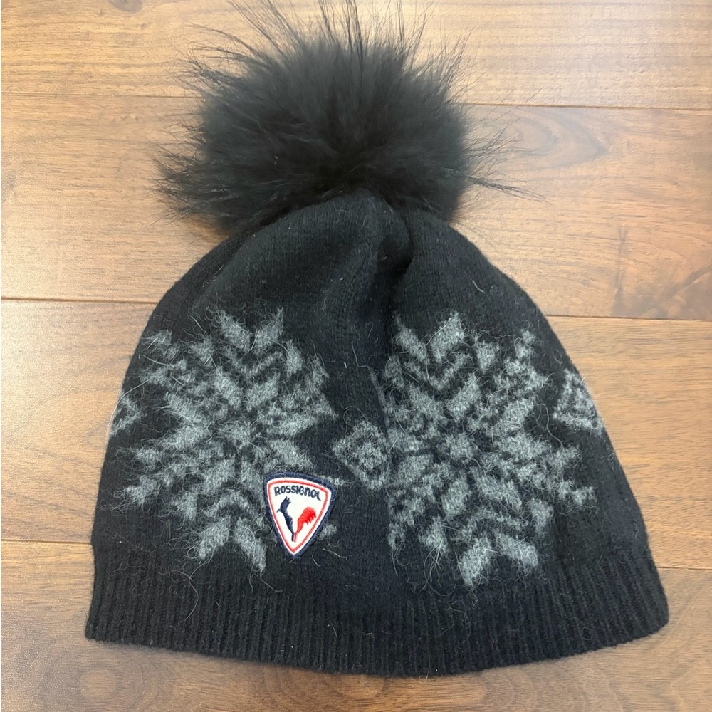 Rossignol Black and Gray Snowflake Beanie